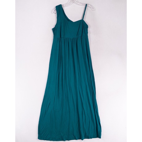 Soma Dresses & Skirts - Soma Maxi Dress Large Teal Blue Green Stretch Knit One Shoulder Removable Strap